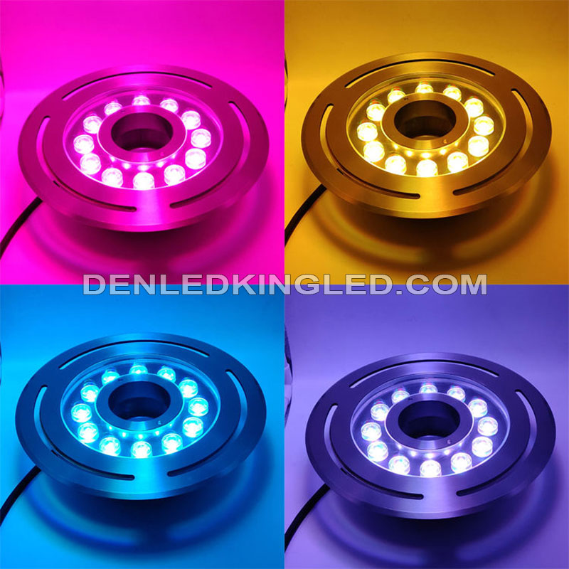 Hình ảnh thực tế của đèn led âm nước bánh xe cao cấp, toàn bộ vỏ đèn bằng inox 304 sáng bóng, mặt dẹt với rãnh khoét tinh tế, đẹp mắt